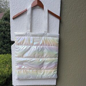 Bath & Body Works Iridescent White Puffer Tote Bag NWT